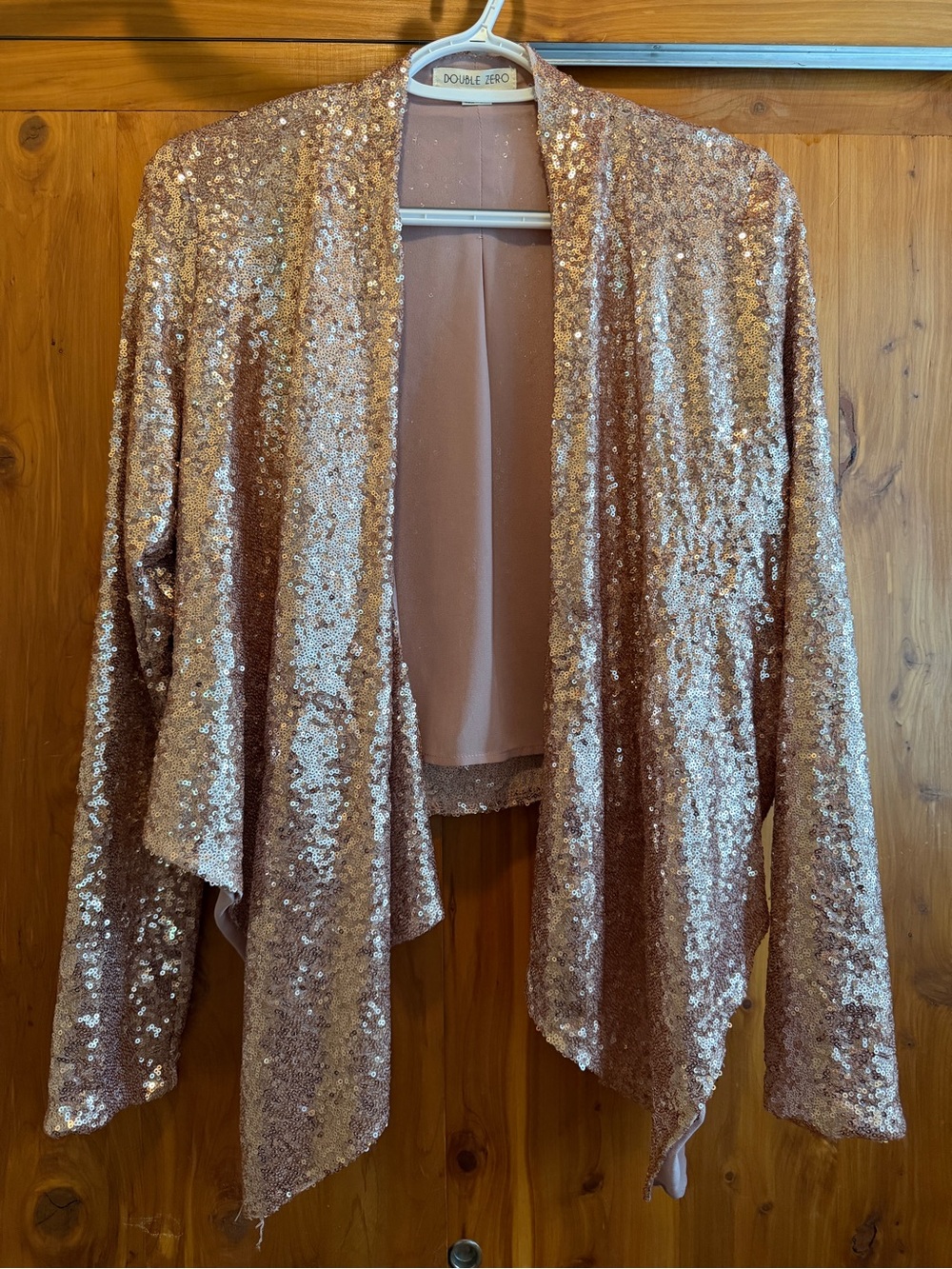 Double Zero Rose Gold Sequin Draped Blazer